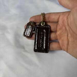 Coach Dark Brown Patent Leather Hangtag Set 2 Replacement Bag Charms Logo Tags